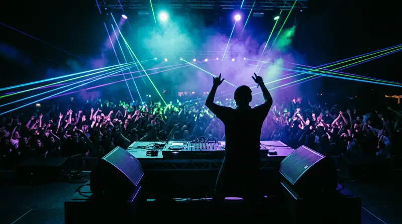 Banshee DJ booth with crowd and stage lights